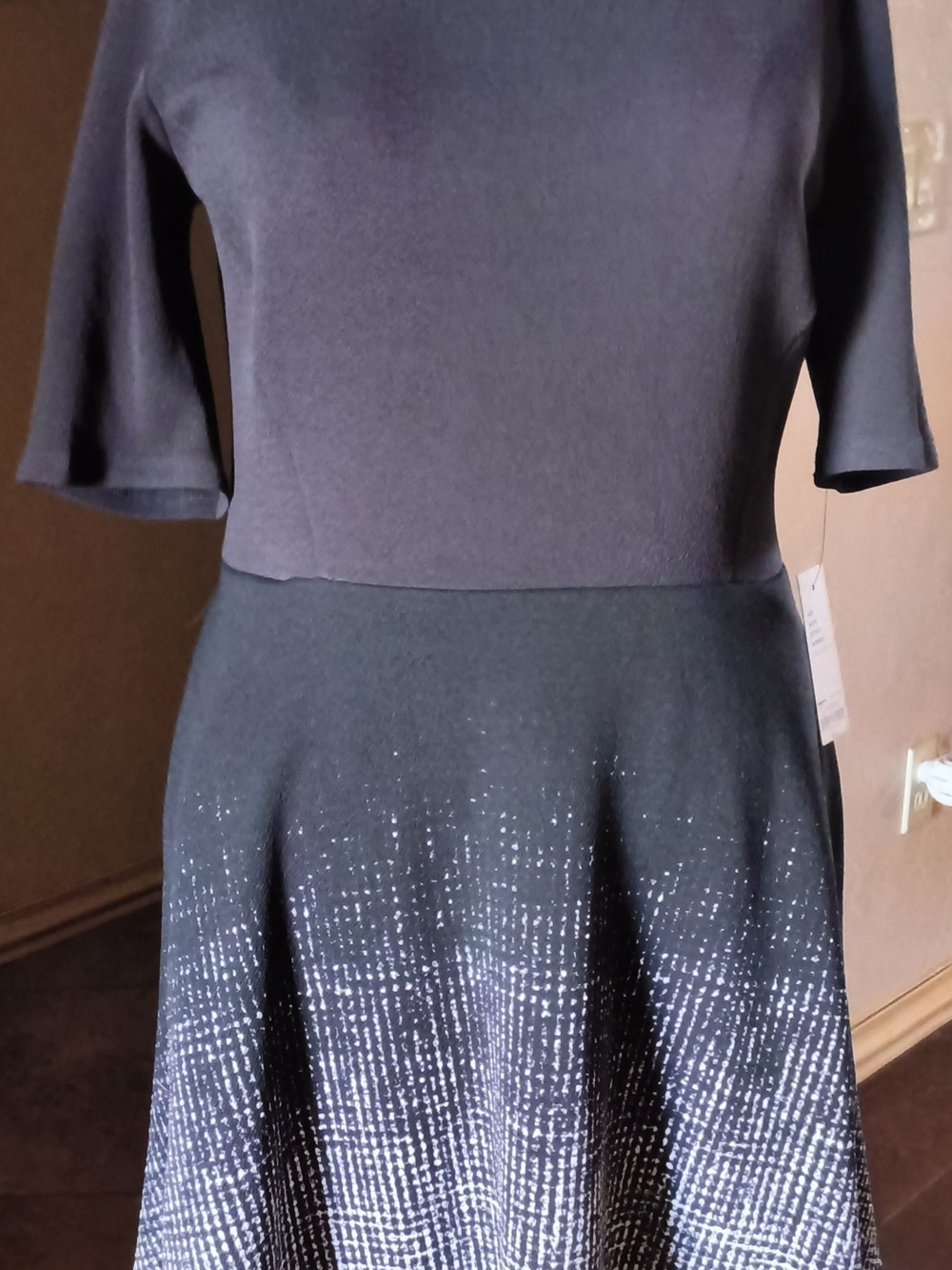 Apt. 9 Black and Charcoal Midi Fit-and-Flare Dress with Metallic Dot Gradient
